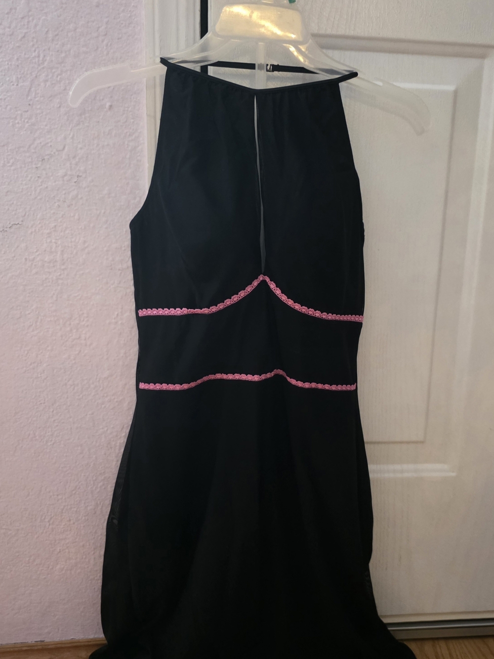 Black Backless Women’s Dress with Pink Trim